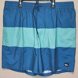 Quiksilver men's elastic waist volley Swim Trunks Blue Stripes Size XXL NWOT